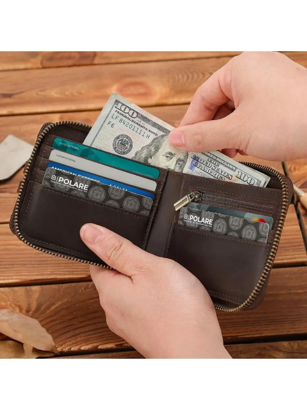 Full Grain Leather Bifold Wallet for Men | RFID Blocking, AirTag Slot & Coin